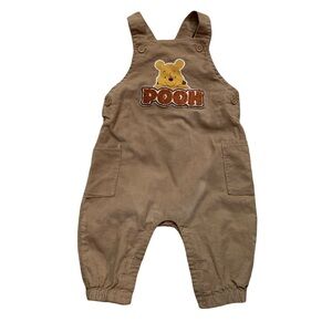 Disney Winnie The Pooh Tan Courduroy Overalls 6-9 Months Snap Closure